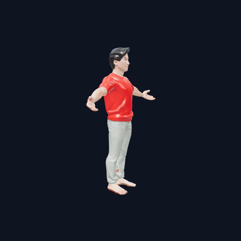 Casual Male Character in Red Shirt Rigged and Animated